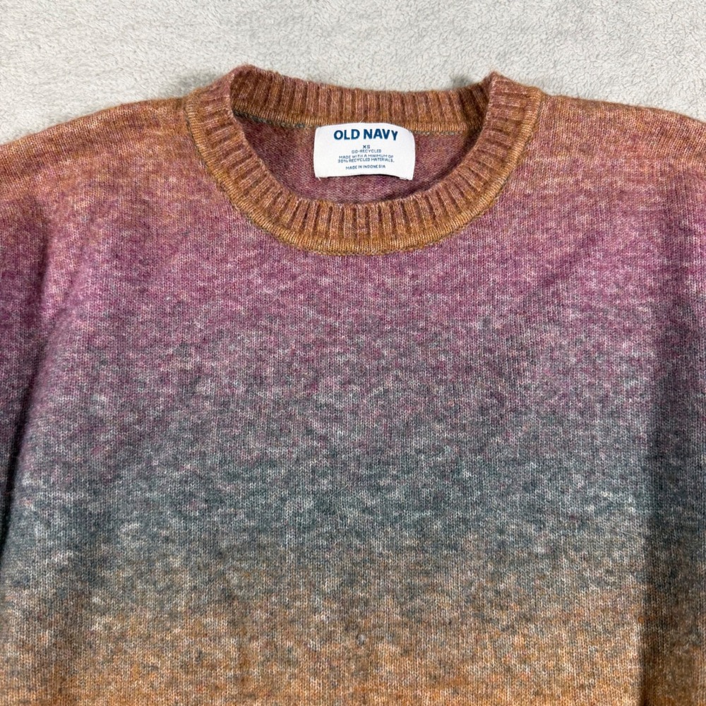 Old Navy Sweater Women XS Purple Orange Ombre Go-Recycled Wool Blend Crew Neck - Picture 3 of 12